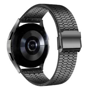 Stainless steel watch band with double locking clasp, sleek black finish, compatible with smartwatches.
