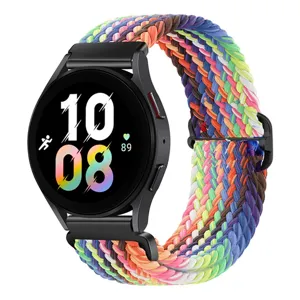 Adjustable nylon braided watch strap loop replacement for smartwatch, colorful woven design.