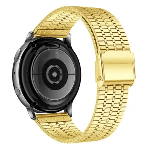 Stainless steel metal watch band replacement strap with secure double-locking folding clasp.