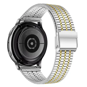 Detailed close-up view of the stainless steel watch strap featuring a secure dual-lock folding buckle.