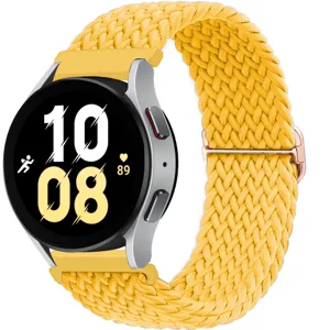Replacement nylon loop band for smartwatch with adjustable metal buckle in bright yellow