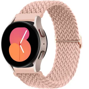 Pink braided nylon watch strap detail, adjustable sliding buckle, comfortable daily wear