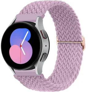 Replacement nylon braided solo loop strap for smartwatch, adjustable buckle in purple color.
