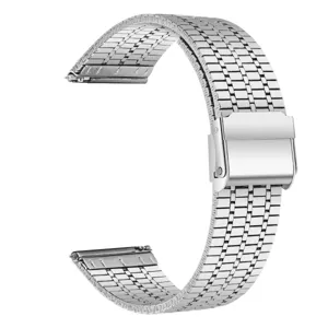 Stainless steel watch strap detail, 7-bead metal band link, secure deployant double clasp