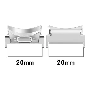 Gedetailleerd overzicht van de RVS horloge connector 20mm metalen verbindingsstuk.