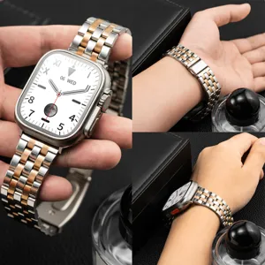 Stainless steel metal watch strap compatible with Apple Watch Ultra, two-tone five-bead design.