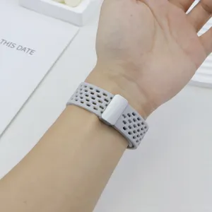 Grey silicone magnetic folding buckle mesh watch strap breathable replacement band for smart watch
