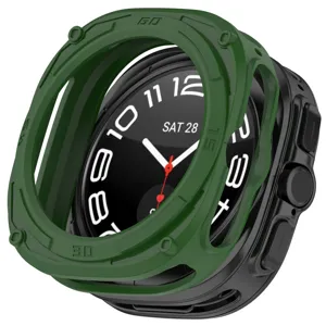 Green rugged TPU protective case compatible with smartwatch, shockproof armor cover design.