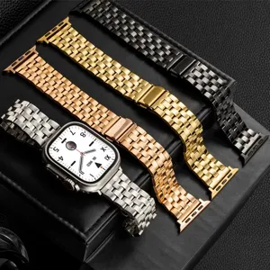 Stainless Steel Metal Watch Band Five Bead Folding Clasp Replacement Strap For Smart Watch Fashion Wristband