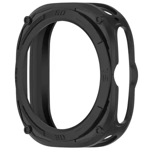 Rugged TPU watch protective case detail, black armor bumper design for 47mm smartwatch.