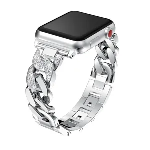 Cinturino per orologio a catena con strass argento compatibile con Apple Watch.