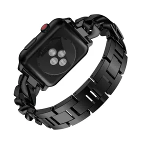 Cinturino per orologio in catena metallo nero compatibile smartwatch, design elegante.