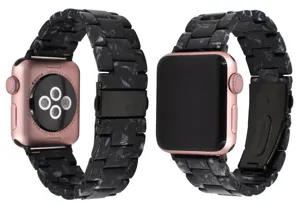 Black white marble resin strap for Apple Watch band luxury stylish accessory detail view