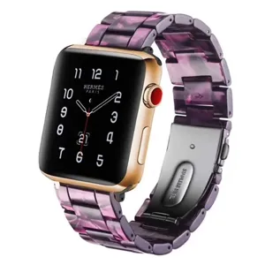 Resin marble pattern strap compatible with Apple Watch, stylish purple design replacement band.