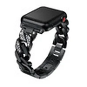 Cinturino orologio catena strass nero compatibile smartwatch, elegante ricambio metallo chic.