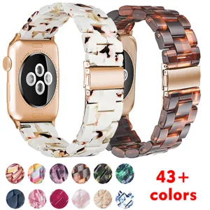 Resin Watch Band Marble Leopard Print Replacement Strap For Smartwatch Metal Folding Clasp Wristband