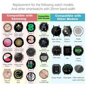 20mm smartwatch vervangingsband compatibiliteitstabel voor Samsung Garmin