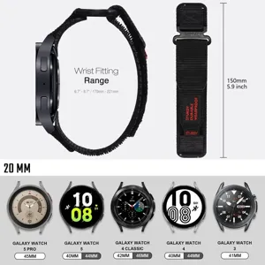 Zwarte nylon quick release horlogeband voor Samsung Galaxy Watch, 20mm horlogeband.