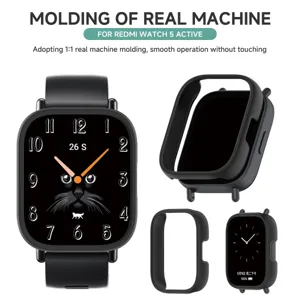 Beschermhoes voor Redmi Watch 5 Active, holle PC half-omwikkelde schaal, zwart accessoire.