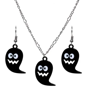 Halloween Zwart Spook Hanger Ketting Grappige Gothische Emaille Spook Oorbellen Sieraden Accessoires Voor Vrouwen Halloween Feest Cadeau