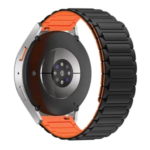 Universele magnetische siliconen horlogeband vervanging in stijlvol zwart en oranje.