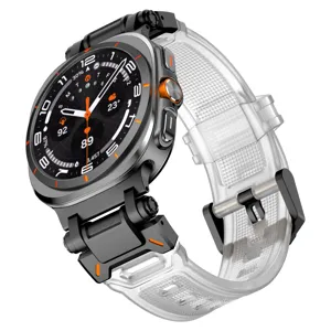 Clear TPU silicone replacement watch strap with metal connectors for Samsung Galaxy Watch Ultra.