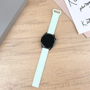 Green silicone magnetic loop watch strap detail display, compatible with smartwatches securely.