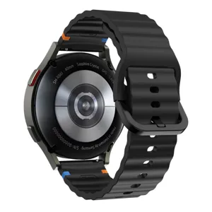 Black silicone wave watch strap compatible with smartwatches, 20mm durable sport band.