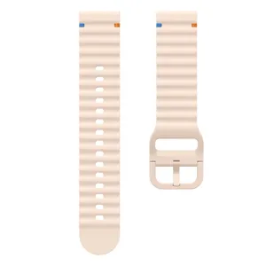 Silicone replacement watch strap with wavy ribbed design and buckle for smart watch