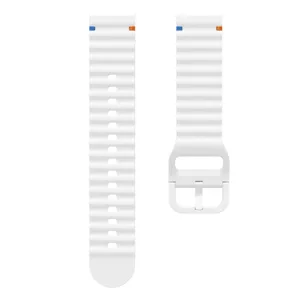 Replacement silicone watch strap with wave design and buckle detail for smartwatches.