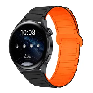 Dual-color silicone magnetic loop watch strap, compatible with various smartwatches.