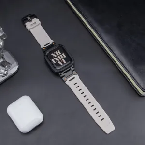 Robuster TPU-Uhrenarmband und Ruestungsschutzgehaeuse Set fuer Apple Watch, Schwarz-Grau.