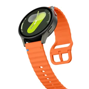 Orange silicone wavy watch strap with stitching design for smart watch replacement accessories.