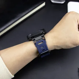 Robustes TPU-Uhrenarmband und Schutzgehäuse für Apple Watch Ultra, blau-schwarzes Design.