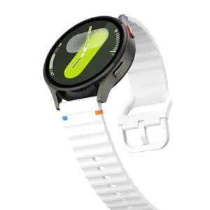 Replacement silicone watch strap with wavy design and contrast stitching for smartwatches.