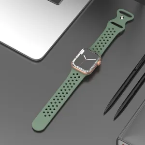 Grünes Silikon Locharmband kompatibel mit Apple Watch, atmungsaktives Sport Ersatzarmband.