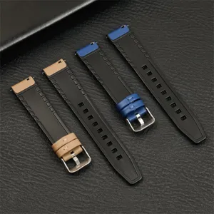 Siliconen lederen horlogeband met quick release spring bars, universele vervanging 20mm 22mm.