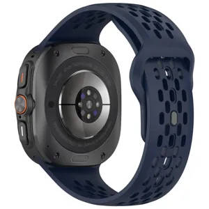 Replacement silicone strap for Samsung Galaxy Watch Ultra with breathable holes, navy blue.