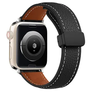 Cinturino per orologio in pelle con fibbia magnetica pieghevole per Apple Watch.