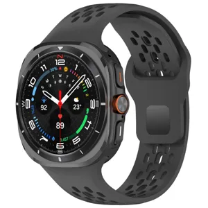 Replacement silicone sport watch strap with breathable perforated design for smartwatch detail.