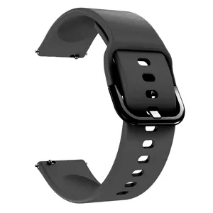 Μαύρο λουράκι ανταλλακτικού smartwatch σιλικόνης με πείρους ταχείας απελευθέρωσης και αγκράφα.