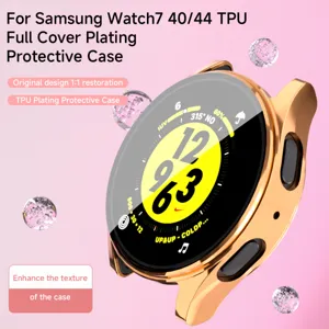 Vista cercana de la funda protectora galvánica de TPU para el reloj Samsung Watch 7.