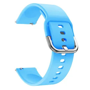 Γαλάζιο λουράκι σιλικόνης για smartwatch με ασημένια μεταλλική αγκράφα και πείρους ταχείας.