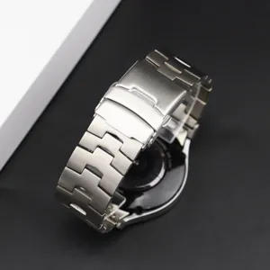 Detail view of lightweight titanium metal watch band replacement strap for smartwatch daily wear.