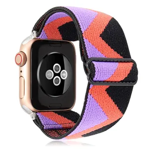 Correa de reloj elástica tejida ajustable compatible con Apple Watch de estilo bohemio.