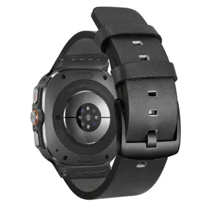 Cinturino per orologio in pelle nera compatibile con smartwatch 47mm, fibbia in metallo, chic.