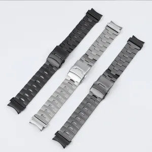 Replacement 22mm metal watch strap band with secure push button clasp detail view