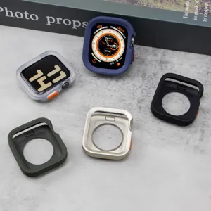 Details of protective TPU cases for smartwatches, featuring multiple matte and electroplated colors.