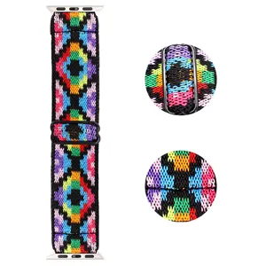 Correa de reloj elástica ajustable tejida de estilo bohemio para Apple Watch bonita.
