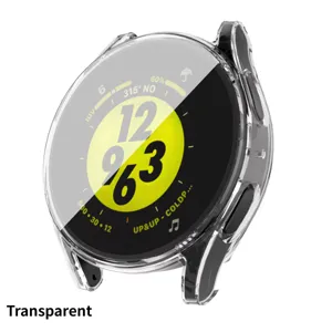 Vista detallada de la funda protectora de TPU transparente para reloj inteligente.